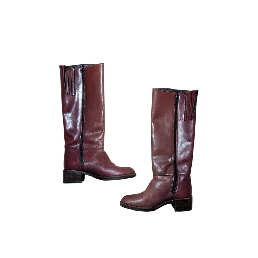 Vintage Leather Boots Womens 6 M Red Brown Made in Uruguay‎ Mid Calf Riding Zip